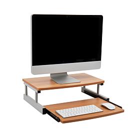 Mind Reader 2-Tier Bamboo Monitor Stand Riser w/ Sliding Drawer, Brown