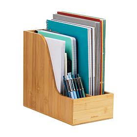 Mind Reader Bamboo Vertical File Storage Desktop Organizer