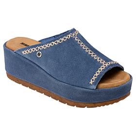 Minnetonka® Paislee Whipstitch Suede Wedge Slide Sandal