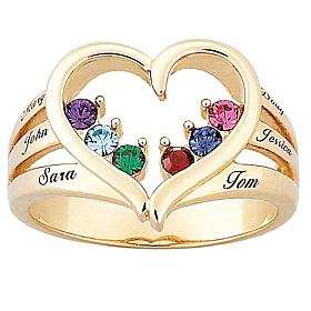 Mother's Birthstone Goldtone Heart Name Ring