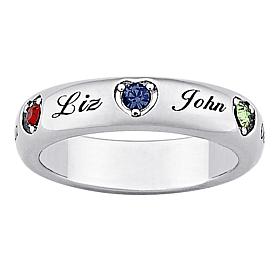 Mother's Name and Heart-Shaped Birthstone Crystal Ring
