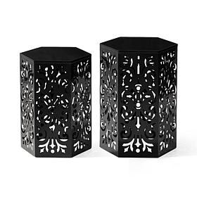 Multi-Functional Set of 2 Black Iron Garden Stools or Planter Stand