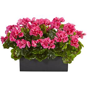 Nearly Natural 13" UV-Resistant Geranium in Planter Indoor/Outdoor