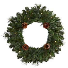Nearly Natural 20 in. Pine Christmas Wreath with 35 LED Lights