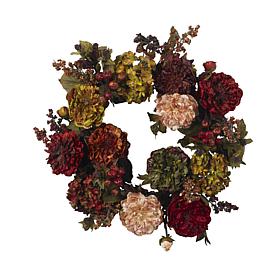 Nearly Natural 22" Autumn Hydrangea Peony Wreath
