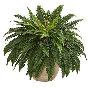 Nearly Natural 22" Boston Fern Artificial Plant in Sandstone Planter