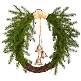 Nearly Natural 24” Holiday Christmas Pine and Hanging Bells Wreath
