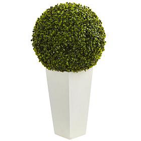 Nearly Natural 28" Boxwood Topiary Ball w White Planter Indoor/Outdoor