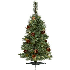 Nearly Natural 3 Ft. White Mountain Pine Christmas Tree with 50 Lights