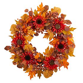 Nearly Natural 30” Fall Acorn, Sunflower, Berries and  Foliage  Wreath