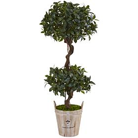 Nearly Natural 4.5' Sweet Bay Double Topiary Tree in Farmhouse Planter
