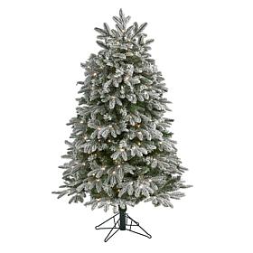 Nearly Natural 5 Ft. Flocked Christmas Tree with 300 LED Lights