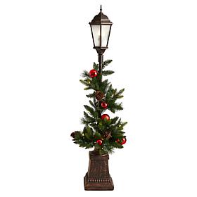 Nearly Natural 5 Ft. Holiday Decorated Lamp Post with 50 LED Lights
