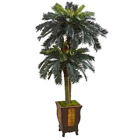 Nearly Natural 6 ft. Artificial Double Sago Palm in Designer Planter