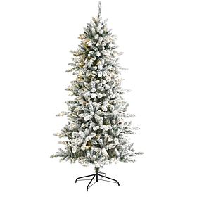 Nearly Natural 6.5 Ft. Flocked Christmas Tree with 300 LED