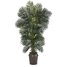 Nearly Natural 6.5’ Golden Cane Artificial Palm Tree in Metal Planter