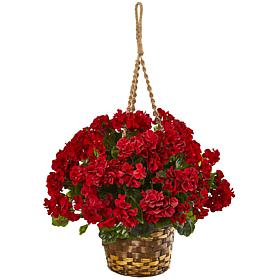 Nearly Natural Artificial Geranium Hanging Basket Indoor/Outdoor