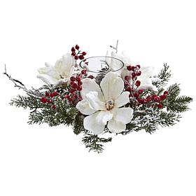 Nearly Natural Frosted Magnolia & Berry Artificial Candelabrum