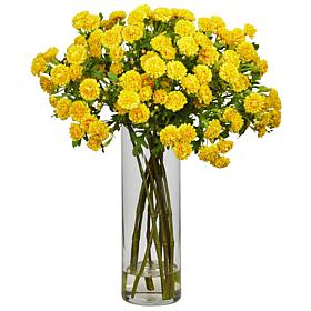Nearly Natural Japanese Flowers with Glass Vase Yellow