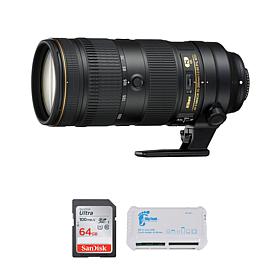 Nikon NIKKOR 70-200mm f/2.8E FL ED VR Lens Bundle w/SD Card & Reader