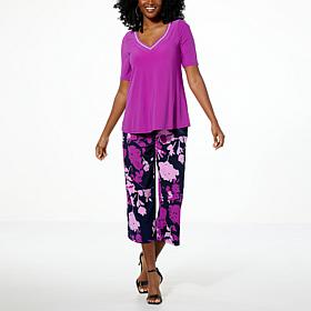 Nina Leonard 2-piece Embellished Tunic & Printed Culotte Pant Set