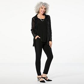 Nina Leonard 3-piece Sequined Button-Front Top, Tank and Pant Set