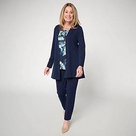 Nina Leonard 3-piece Textured Knit Cardigan, Tank & Pant Set