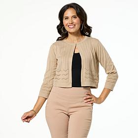 Nina Leonard 3/4-Sleeve Bolero Cardigan with Pointelle Stitching