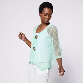 Nina Leonard 3/4-Sleeve Bolero Top with Coconut Buttons