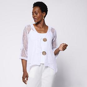 Nina Leonard 3/4-Sleeve Bolero Top with Coconut Buttons