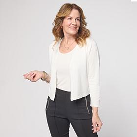 Nina Leonard 3/4-Sleeve Scallop Hem Knit Bolero Top