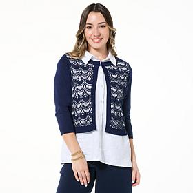 Nina Leonard 3/4-Sleeve Scalloped Lace Bolero