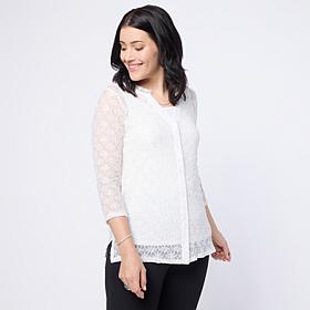 Nina Leonard 3/4-Sleeve Stretch Lace Top with Tank