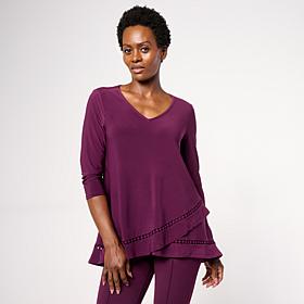 Nina Leonard 3/4-Sleeve Trim Inset V-Neck Tunic
