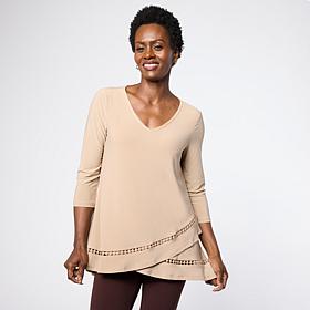 Nina Leonard 3/4-Sleeve Trim Inset V-Neck Tunic
