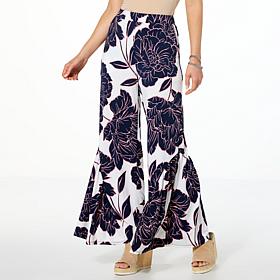 Nina Leonard Angled Flounce Hem Wide Leg Pant