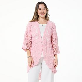 Nina Leonard Bell-Sleeve Open Front Crochet Cardigan