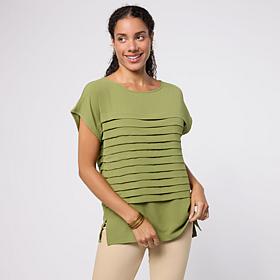 Nina Leonard Boxy Boatneck Textured Wave Top