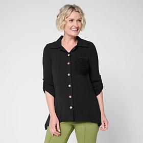 Nina Leonard Collared Button Front Top