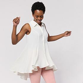 Nina Leonard Collared Sleeveless Button Front Top