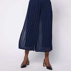 Nina Leonard Elastic Waist Pleated Printed Chiffon Culotte Pant