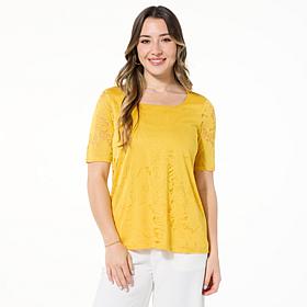 Nina Leonard Elbow Sleeve Burnout Top