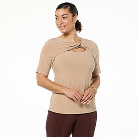 Nina Leonard Elbow Sleeve Peek-a-Boo Top