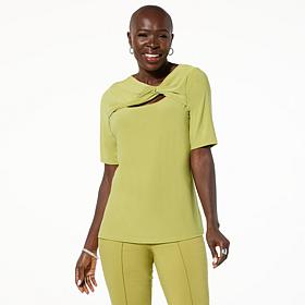 Nina Leonard Elbow Sleeve Peek-a-Boo Top