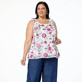 Nina Leonard Embroidered Chiffon Scoop-Neck Tank