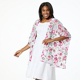Nina Leonard Embroidered Novelty Chiffon Kimono