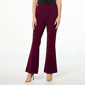 Nina Leonard Flared-Leg Pant with Buckle Detail