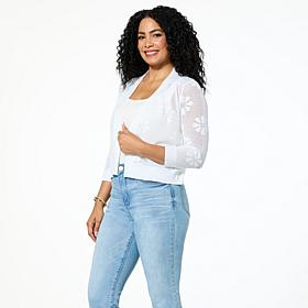 Nina Leonard Floral 3/4-Sleeve Sheer Knit Bolero