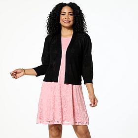 Nina Leonard Floral 3/4-Sleeve Sheer Knit Bolero