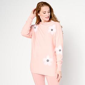 Nina Leonard Funnel-Neck Knit Appliqué Sweater